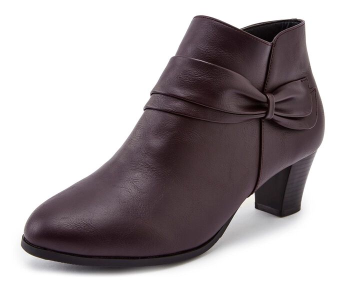 Bow Trim Side Zip Heel Ankle Boots