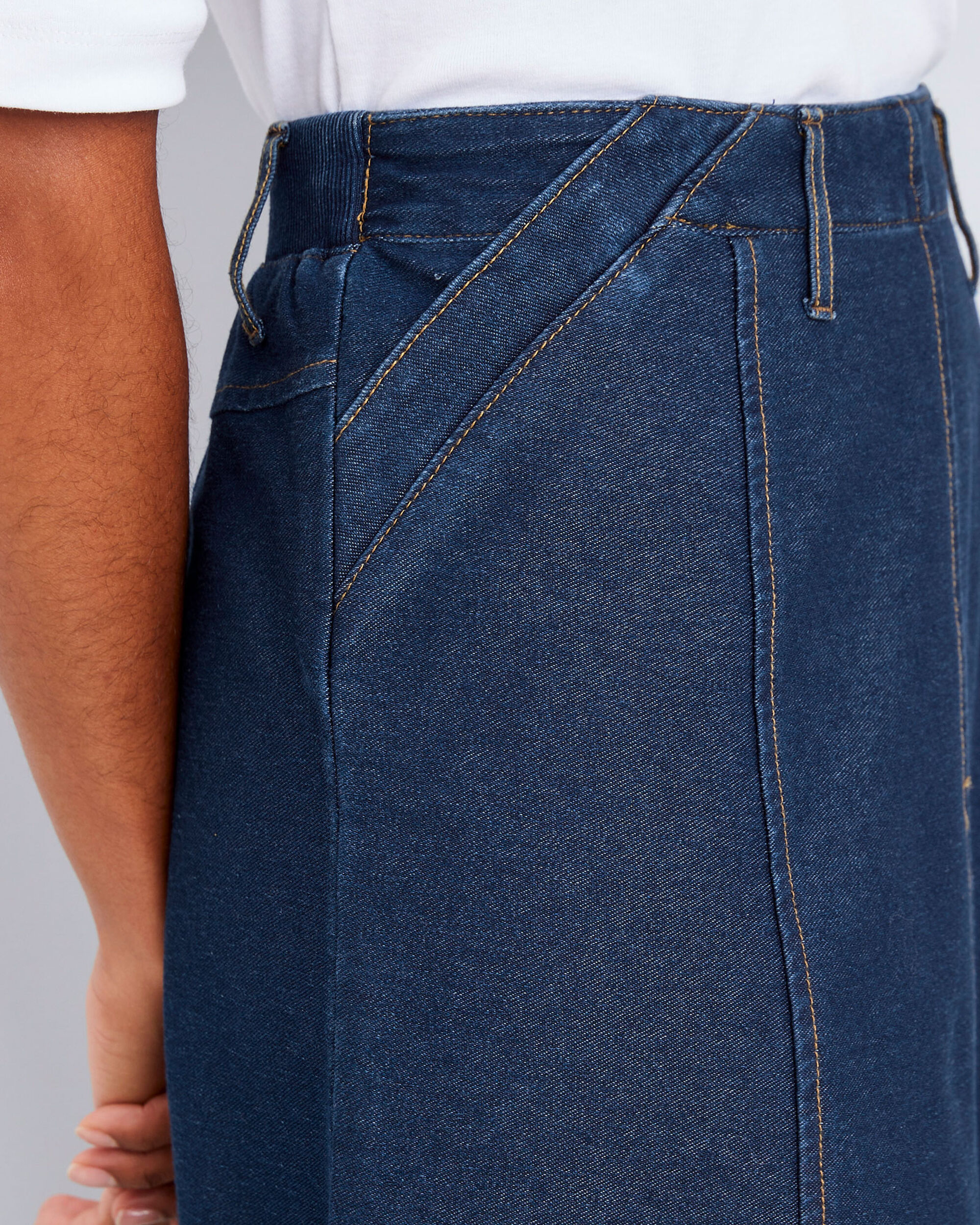 Pull-On Jersey Denim Midi Skirt