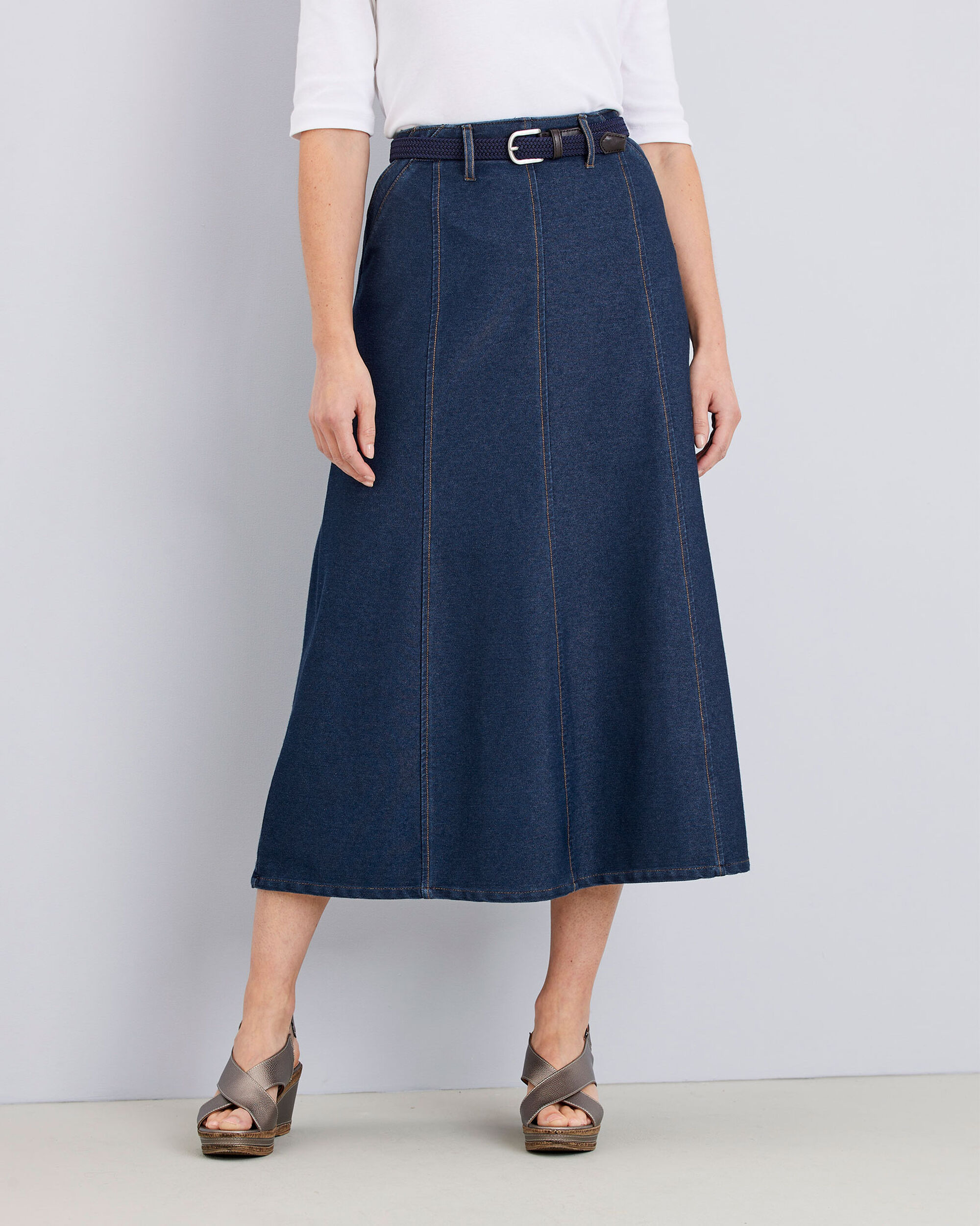 Pull-On Jersey Denim Long Skirt