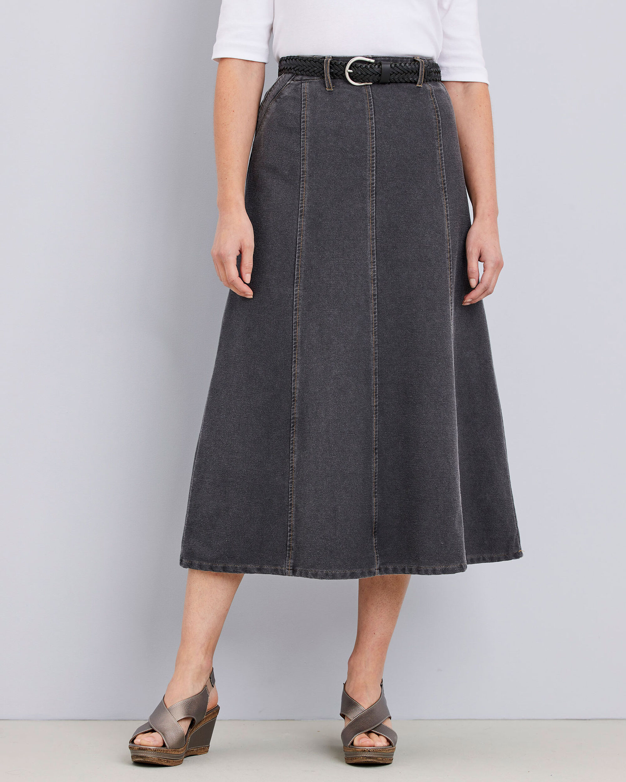 Pull-On Jersey Denim Long Skirt